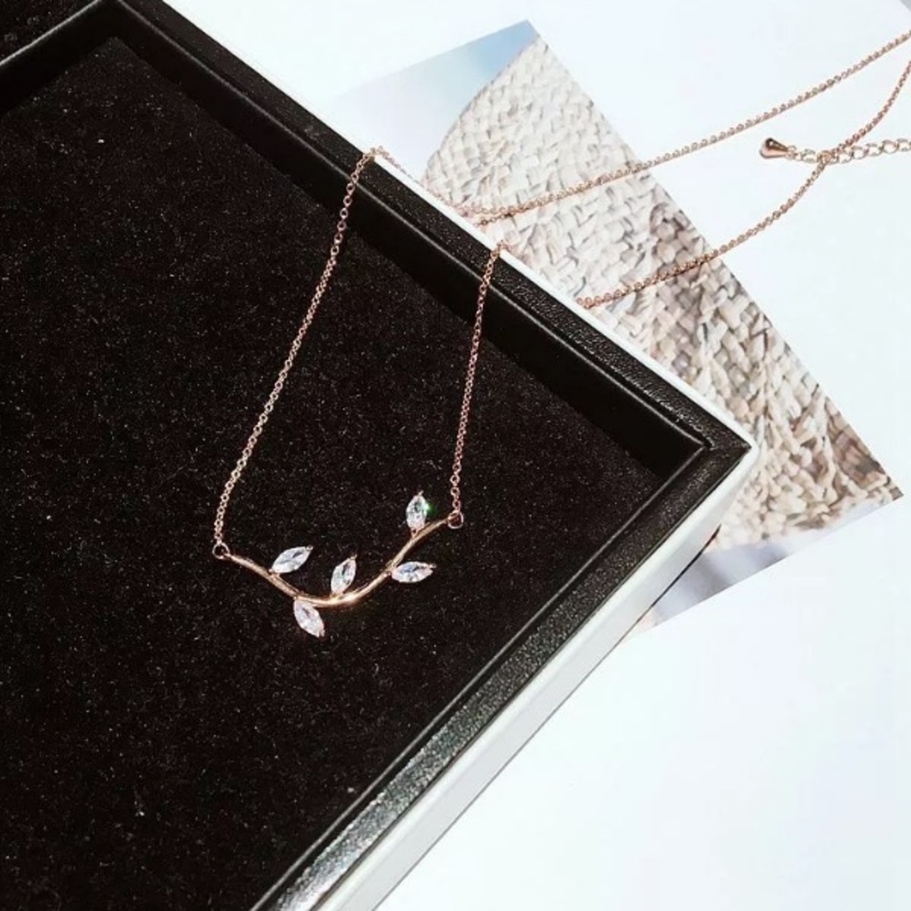 Rose Gold Leaf & Branch Marquise Diamond Necklace - Picture 2 of 8